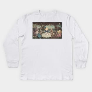 Alice in Wonderland. "Tea Party with the Mad Hatter and the Cheshire Cat" Kids Long Sleeve T-Shirt